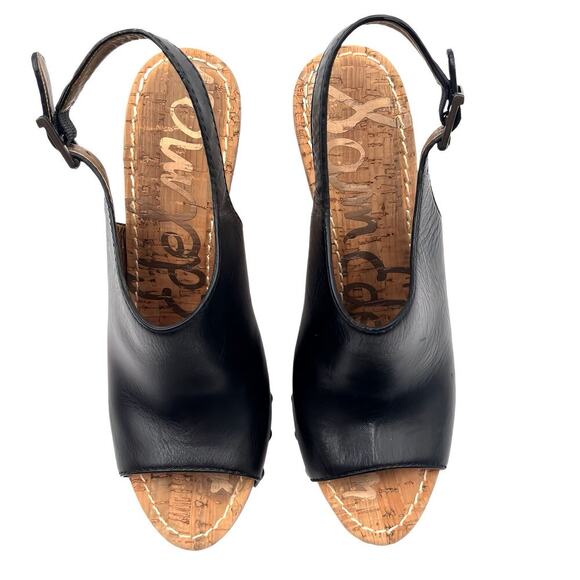 SAM EDELMAN Camilla Black Leather Studded Slingback  Wood Wedge Platform Sz 10 - Picture 8 of 10